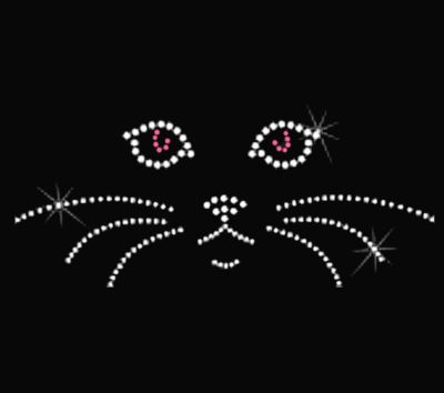 Dazzling "Cat Face" 7.25" X 2.75" Rhinestone Applique Iron-On #11723