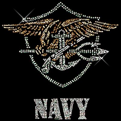 Radiant "Navy" 9.5" X 9.25" Rhinestone Applique Iron-On #13884