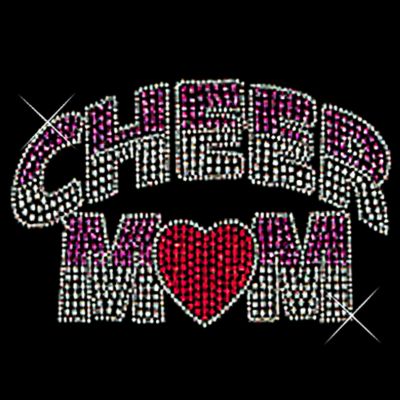 Dazzling "Cheer Mom" 7.5" X 4.5" Rhinestone Applique Iron-On