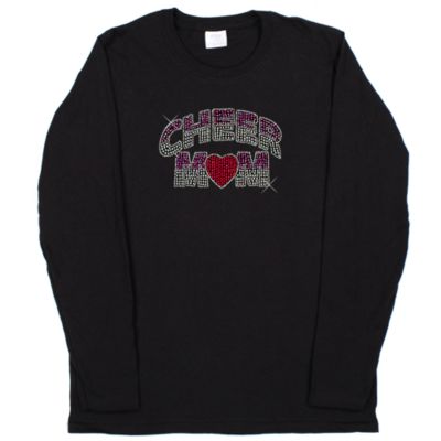Dazzling "Cheer Mom" Ladies Long Sleeve Relaxed T-Shirt 7.5" X 4.5" Design 13892 * Choose Your Shirt Color