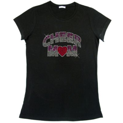 Dazzling "Cheer Mom" Ladies Short Sleeve Fitted T-Shirt 7.5" X 4.5" Design 13892 * Choose Your Shirt Color