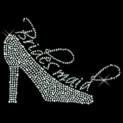 Sparkling "Bridesmaid and High Heel" 8.5" X 6" Rhinestone Applique Iron-On