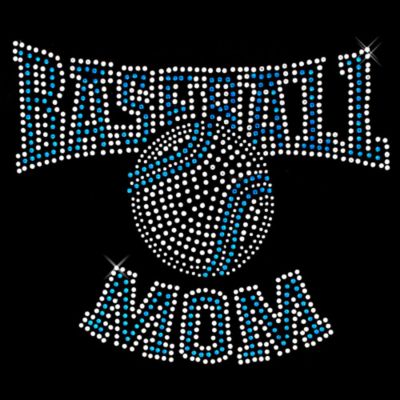 Blue Baseball Mom 8" X 6.75" Rhinestone Applique Iron-On #13901