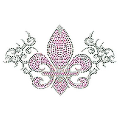 Fleur De Lis with Gray Swirls Rhinestone Applique Iron-On #13911