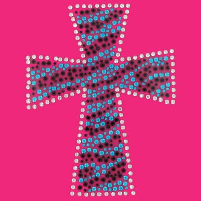 Blue & Black Zebra Cross 3.5" X 4.75" Rhinestone Applique Iron-On #13960