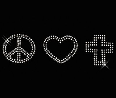 Dazzling "Peace, Love, Cross" 9" X 2.25" Rhinestone Applique Iron-On #14137