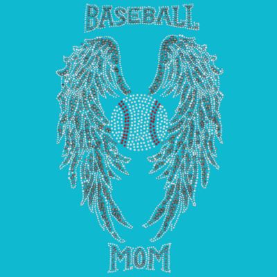 Glittering Baseball Mom with Wings 8.5" X 13.75" Rhinestone Applique Iron-On #14249