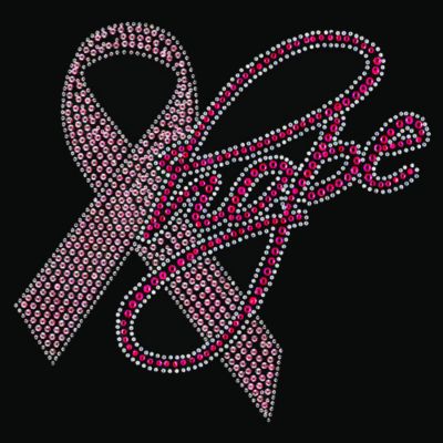 Dazzling "Pink Ribbon Hope"  7.5" x 7.5" Rhinestone Applique Iron-On #14788