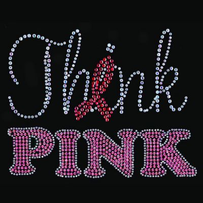 Dazzling "Think Pink " 8" X 6.5" Rhinestone Applique Iron-On #14790