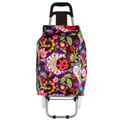 Ladybug Garden Heavy-Duty Rolling Shopper Tote with Brown #20001LAB-BROWN
