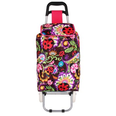 Ladybug Garden Heavy-Duty Rolling Shopper Tote with Hot Pink #20001LAB-HPINK