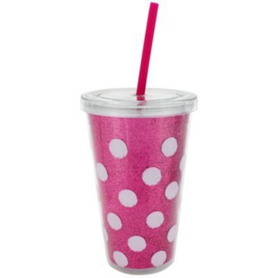 Fuchsia Polka Dots 16 oz. Double Wall Tumbler with Straw #23222