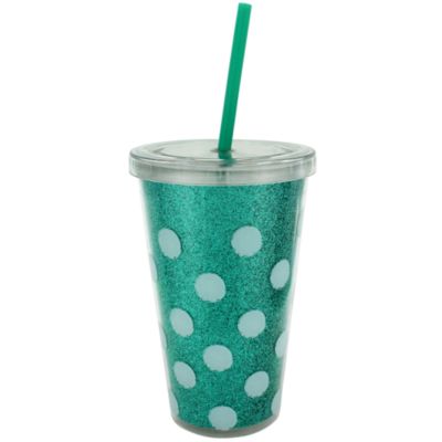 Turquoise Polka Dots 16 oz. Double Wall Tumbler with Straw #23223