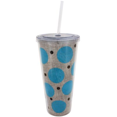 Turquoise Polka Dot Burlap 20 oz. Double Wall Tumbler with Straw #2DWT002-TQ