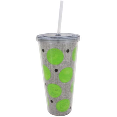 Lime Polka Dot Burlap 20 oz. Double Wall Tumbler with Straw #2DWT002-LM