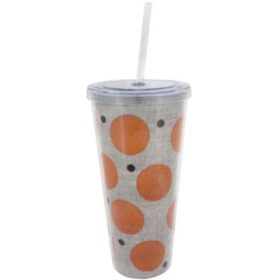 Orange Polka Dot Burlap 20 oz. Double Wall Tumbler with Straw #2DWT002-OR