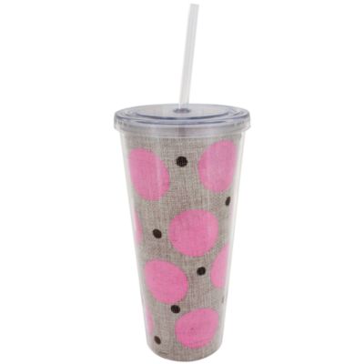 Pink Polka Dot Burlap 20 oz. Double Wall Tumbler with Straw #2DWT002-PK