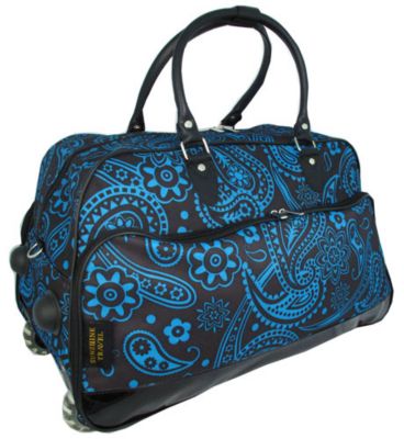 Black with Blue Paisley Large Bowler Bag on Wheels #NPA0220E#BN1