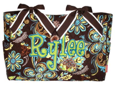 Quilted Paisley Flower Diaper Bag with Brown Trim #PRY2424-BROWN