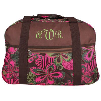 Pink and Green Jungle Flowers Rolling Duffle #L2-1007