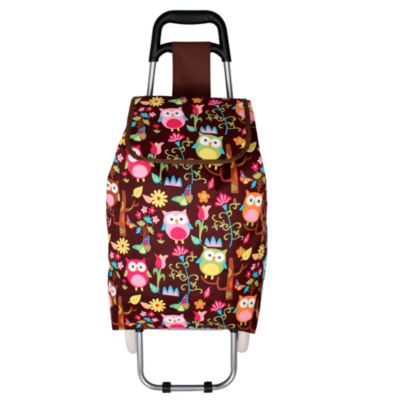 Owl Give a Hoot Heavy-Duty Rolling Shopper Tote with Brown #20001WQL-BRW