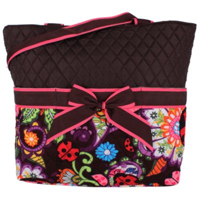 Quilted Ladybug Garden Diaper Bag with Brown Trim #LAB2121-BROWN