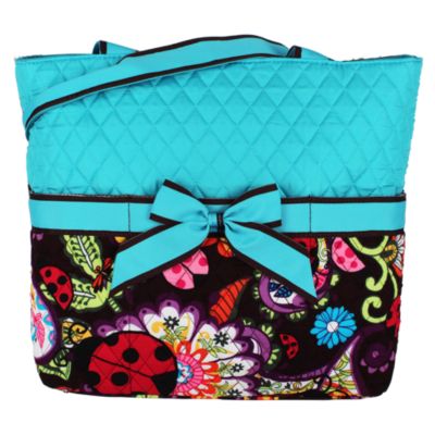 Quilted Ladybug Garden Diaper Bag with Turquoise Trim #LAB2121-TURQ