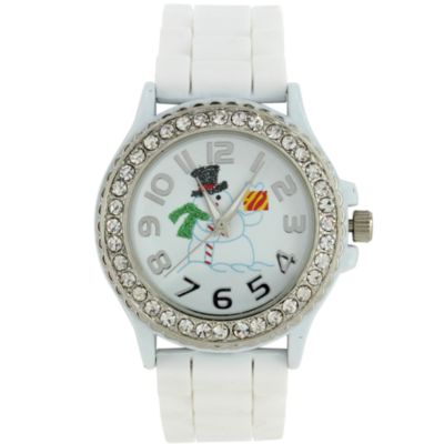 White Snowman Jelly Watch with Crystal Surround #6386-WHITE