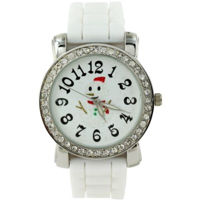 Glittery Snowman Jelly Watch with Crystal Surround #10255X-WHITE/SNOW