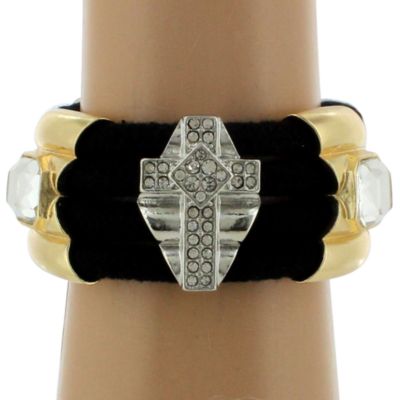 SALE! Wide Black and Two-Tone Cross Toggle Bracelet #AB6468-TTJ