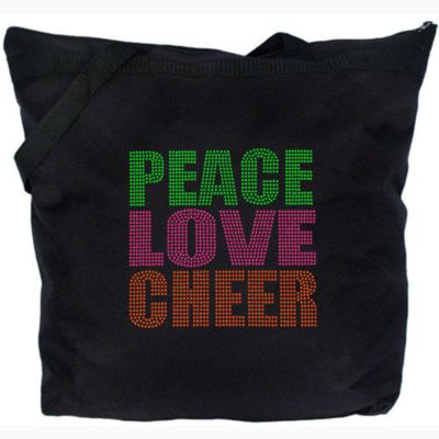 Neon "Peace Love Cheer" Large Zipper Tote #8802 8" x 7.75" Design 15252 *Choose Your Tote Color