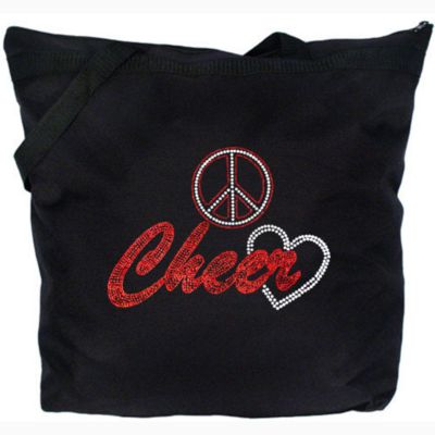 Sparkling "Peace Love Cheer" Large Zipper Tote #8802 5.5"x 7.75" Design CD01 *Personalize Your Colors