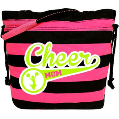 Classic Cheer Mom Large Neon Striped Shoulder Tote #B354-NEON 8.75" x 6" Design CD10 *Choose Your Colors!
