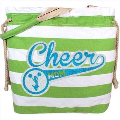 Classic Cheer Mom Large Striped Shoulder Tote #B354-STRIPE 8.75" x 6" Design CD10 *Choose Your Colors!