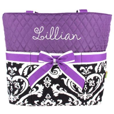 Quilted Damask Diaper Bag with Purple Trim #DMQ2121-PURPLE