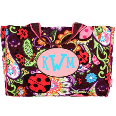 Quilted Ladybug Garden Diaper Bag with Brown Trim #LAB2424-BROWN