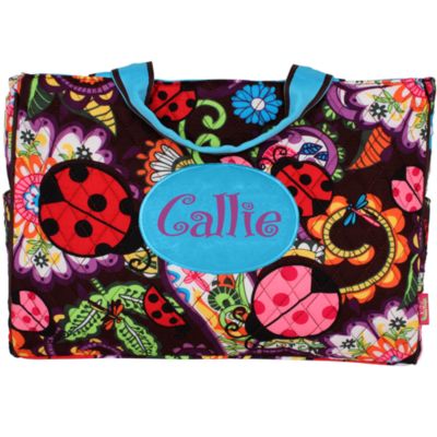 Quilted Ladybug Garden Diaper Bag with Turquoise Trim #LAB2424-TURQ