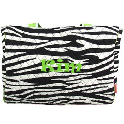Quilted Zebra Diaper Bag with Lime Trim #ZBRB2424-LIME