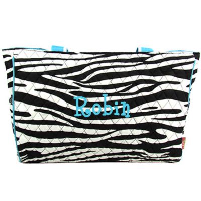 Quilted Zebra Diaper Bag with Turquoise Trim #ZBRB2424-TURQ