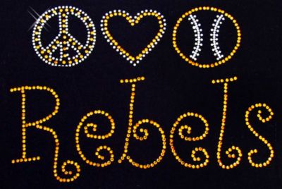 Sparkling "Peace, Love, Baseball" 8.25" x 5.75" Rhinestone Applique Iron-On SP34 *Personalize Your Team Name and Colors