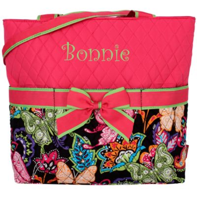 Butterfly in Town Quilted Diaper Bag with Hot Pink Trim #BUF2121-HPINK
