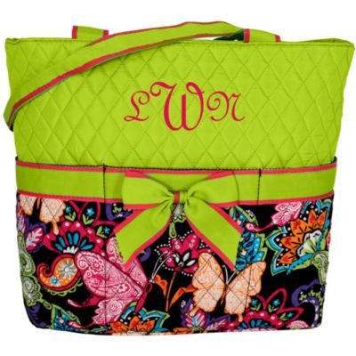 Butterfly in Town Quilted Diaper Bag with Lime Trim #BUF2121-LIME