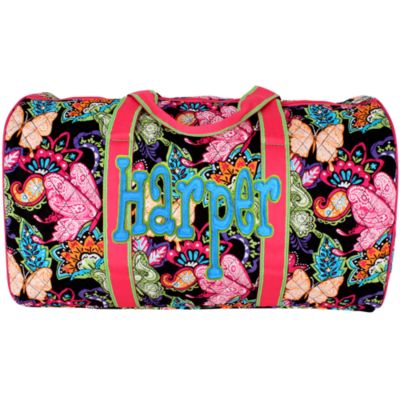 21" Butterfly in Town™ Quilted Duffle Bag with Hot Pink Trim #BUF2626-HPINK