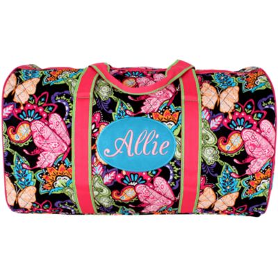 21" Butterfly in Town™ Quilted Duffle Bag with Hot Pink Trim #BUF2626-HPINK