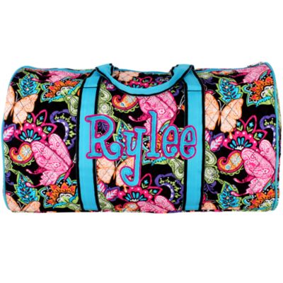 21" Butterfly in Town™ Quilted Duffle Bag with Turquoise Trim #BUF2626-TURQ