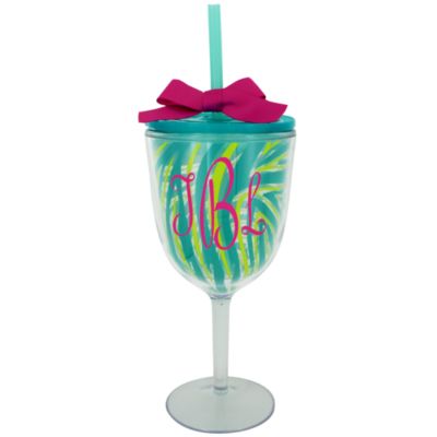 Turquoise Zebra 13 oz. Double Wall Wine Glass with Straw #F125973