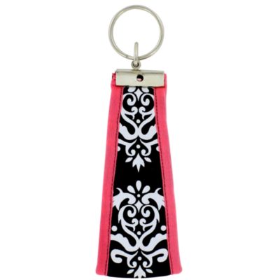 Black and White Damask with Pink Trim Wristlet Key Fob #FOB-BW