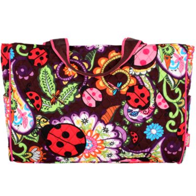 Quilted Ladybug Garden Diaper Bag with Brown Trim #LAB2424-BROWN