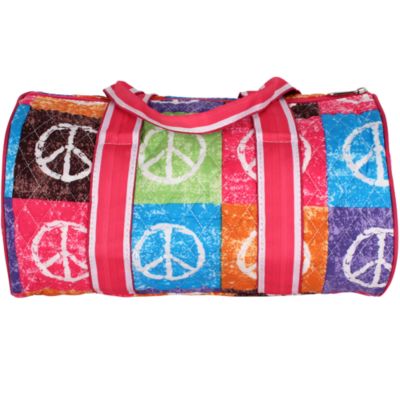 SALE! 14" Peace Out Quilted Duffle Bag with Hot Pink Trim #WPQ8080-HPINK