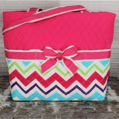 Multi-Chevron Quilted Diaper Bag with Hot Pink Trim #HJQ2121-H/PINK